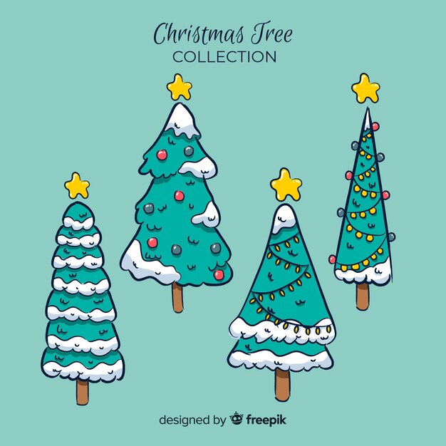 Colección adorable de árboles de navidad dibujados a mano