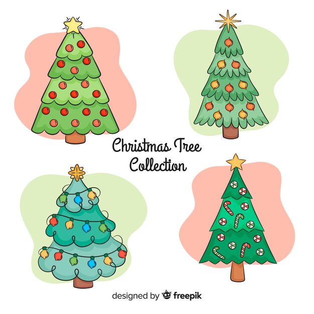 Colección adorable de árboles de navidad dibujados a mano