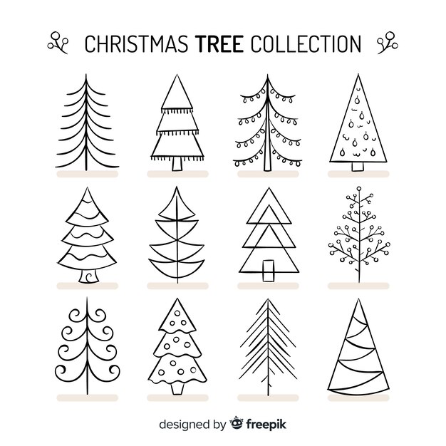 Colección adorable de árboles de navidad dibujados a mano