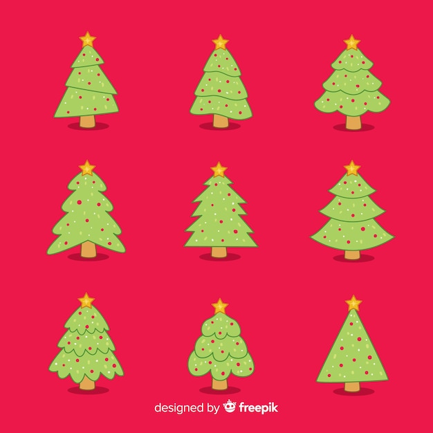 Vector gratuito colección adorable de árboles de navidad dibujados a mano