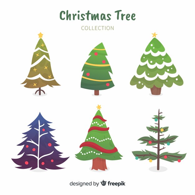 Colección adorable de árboles de navidad dibujados a mano