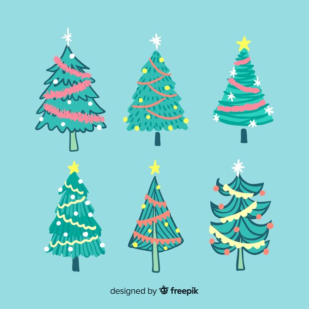 Colección adorable de árboles de navidad dibujados a mano