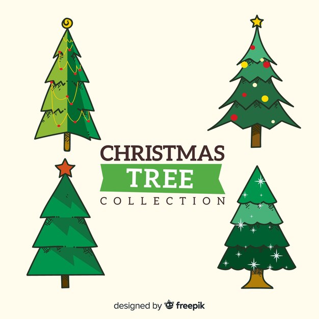 Colección adorable de árboles de navidad dibujados a mano