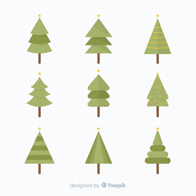 Colección adorable de árboles de navidad con diseño plano