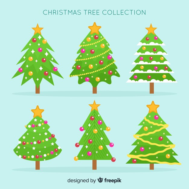 Colección adorable de árboles de navidad con diseño plano