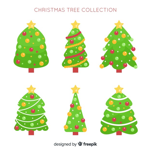 Colección adorable de árboles de navidad con diseño plano