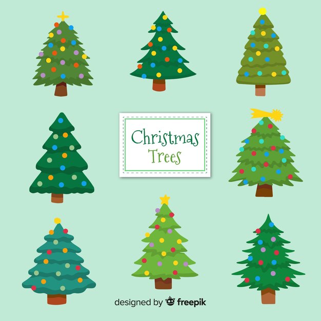 Colección adorable de árboles de navidad con diseño plano