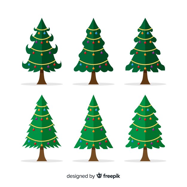 Colección adorable de árboles de navidad con diseño plano