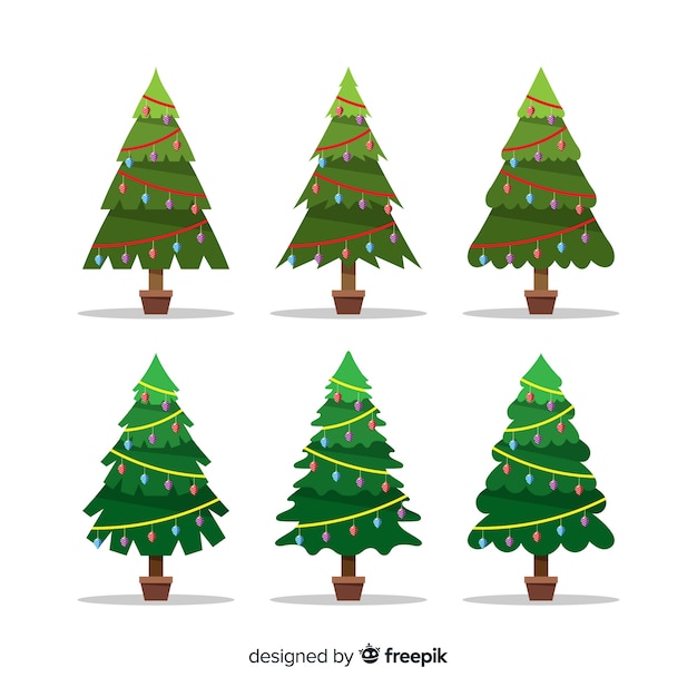 Vector gratuito colección adorable de árboles de navidad con diseño plano