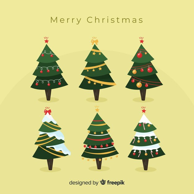 Colección adorable de árboles de navidad con diseño plano