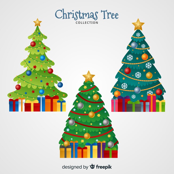 Vector gratuito colección adorable de árboles de navidad con diseño plano