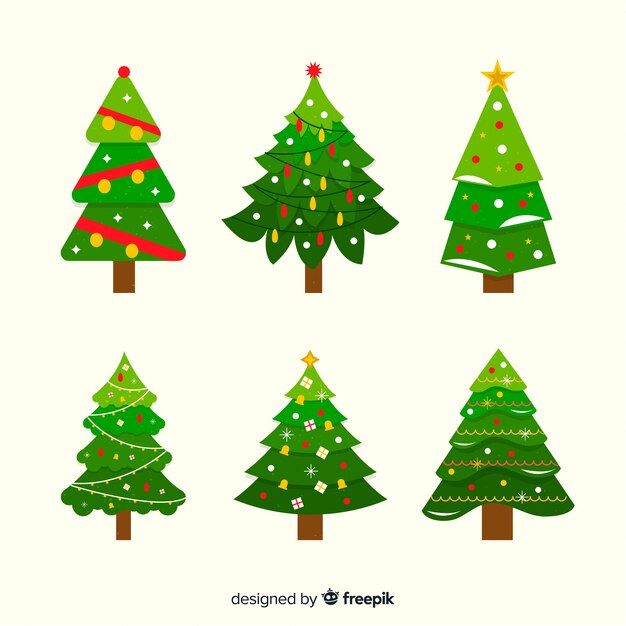 Colección adorable de árboles de navidad con diseño plano
