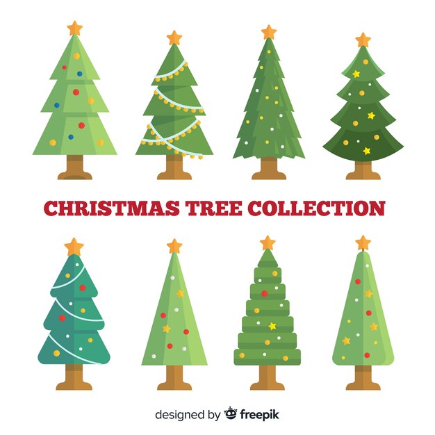 Colección adorable de árboles de navidad con diseño plano