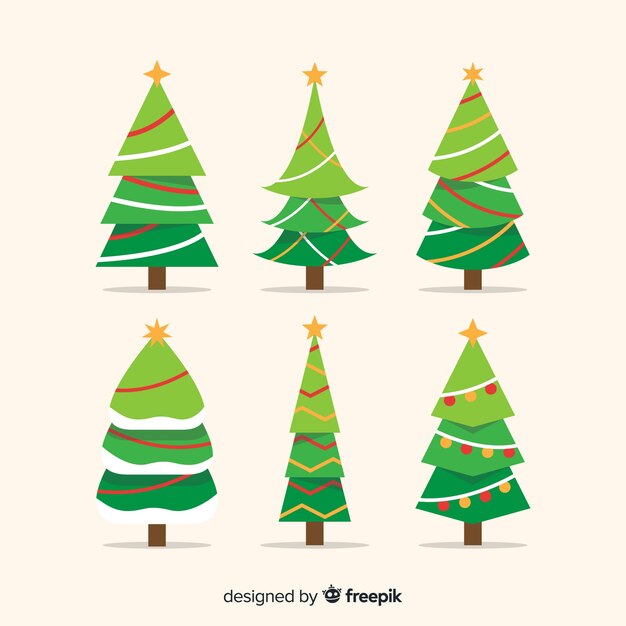 Colección adorable de árboles de navidad con diseño plano