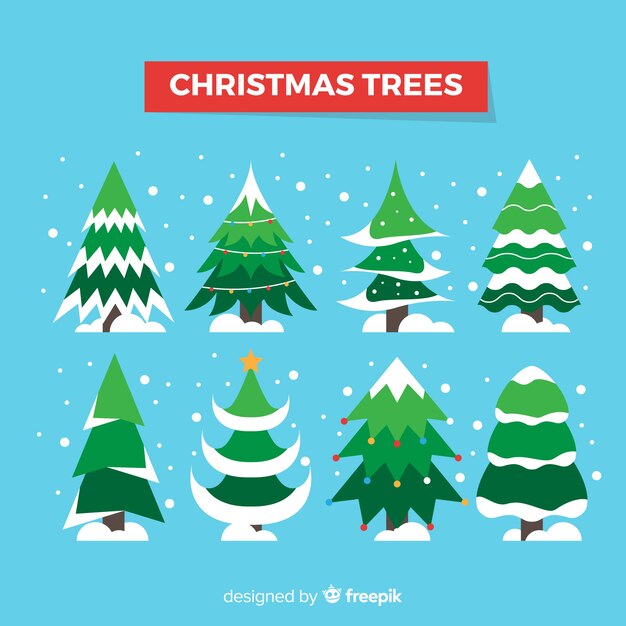 Colección adorable de árboles de navidad con diseño plano