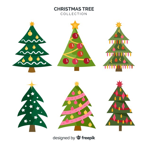 Colección adorable de árboles de navidad con diseño plano