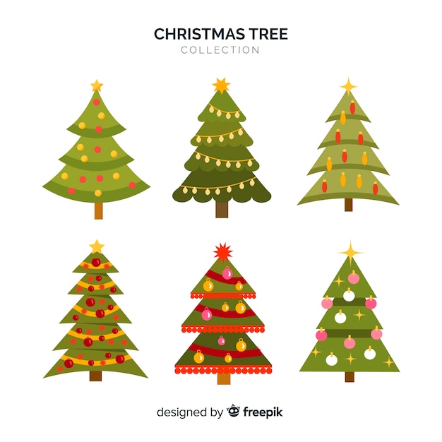Colección adorable de árboles de navidad con diseño plano
