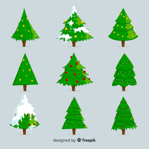 Vector gratuito colección adorable de árboles de navidad con diseño plano