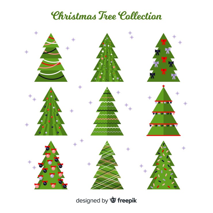 Vector gratuito colección adorable de árboles de navidad con diseño plano