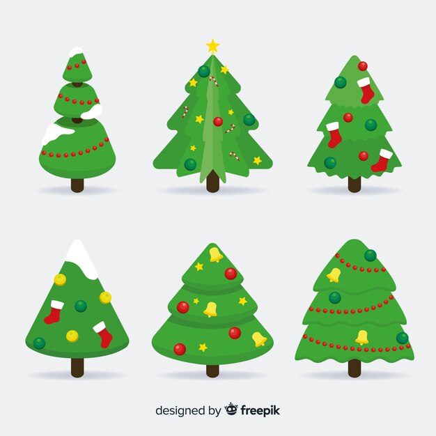 Colección adorable de árboles de navidad con diseño plano