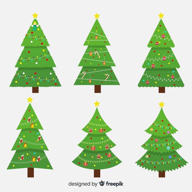 Colección adorable de árboles de navidad con diseño plano
