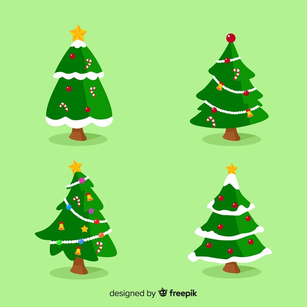 Colección adorable de árboles de navidad con diseño plano