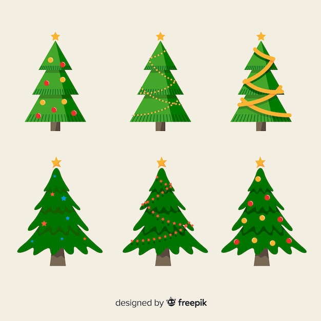 Vector gratuito colección adorable de árboles de navidad con diseño plano