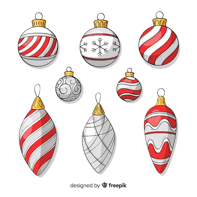 Colección adorable de bolas de navidad dibujadas a mano