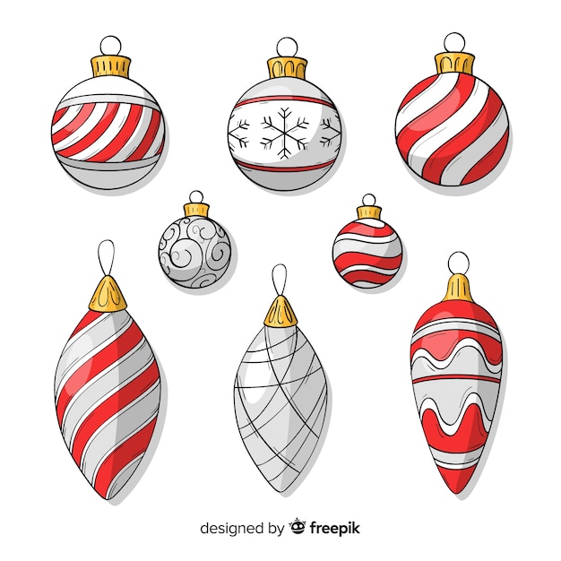 Vector gratuito colección adorable de bolas de navidad dibujadas a mano