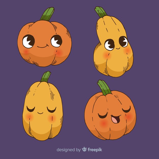 Colección adorable de calabazas de halloween dibujadas a mano