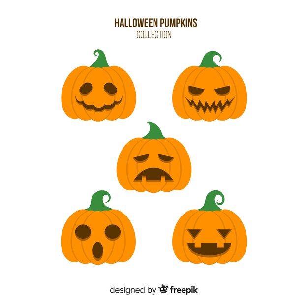 Colección adorable de calabazas de halloween con diseño plano