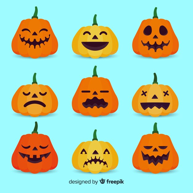 Colección adorable de calabazas de halloween con diseño plano