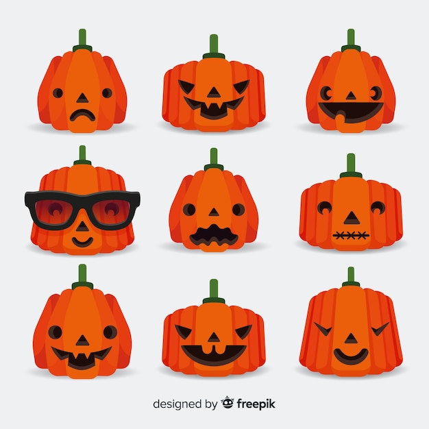 Colección adorable de calabazas de halloween con diseño plano