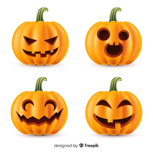 Vector gratuito colección adorable de calabazas de halloween con diseño realista