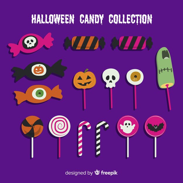 Colección adorable de caramelos de halloween dibujados a mano