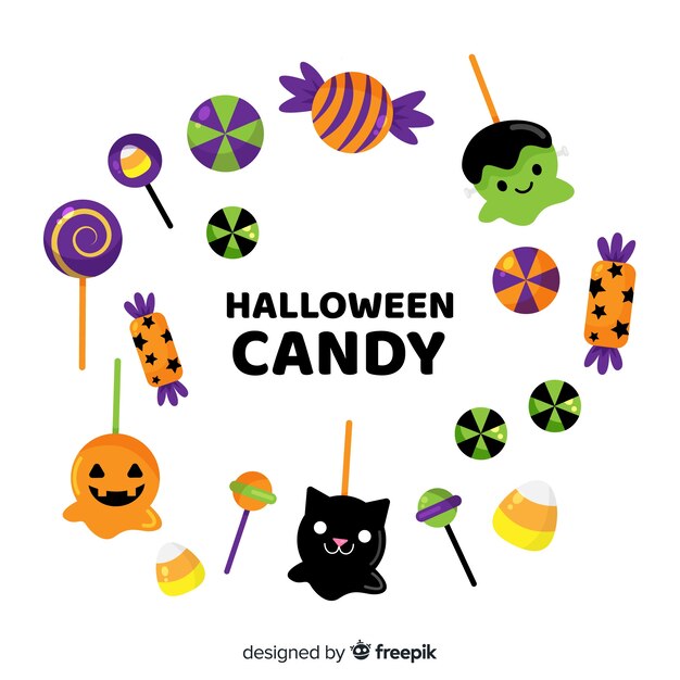 Colección adorable de caramelos de halloween dibujados a mano
