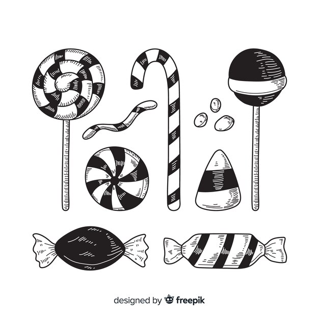 Colección adorable de caramelos de halloween dibujados a mano