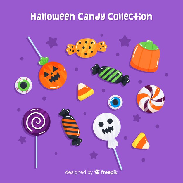 Colección adorable de caramelos de halloween dibujados a mano
