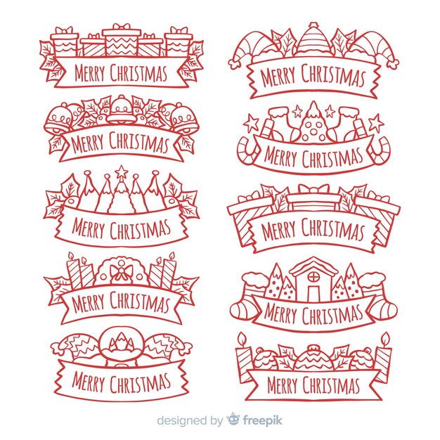 Colección adorable de cintas de navidad dibujadas a mano