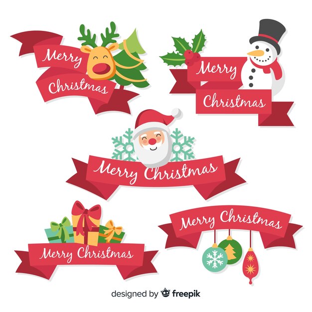 Colección adorable de cintas de navidad con diseño plano