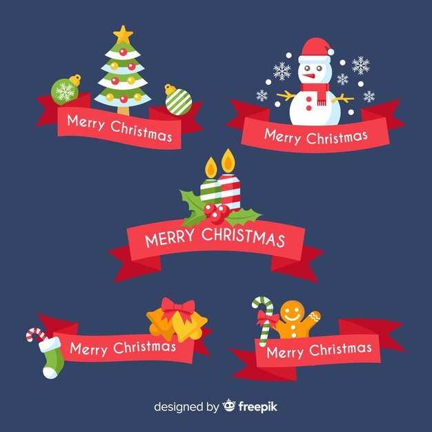 Colección adorable de cintas de navidad con diseño plano