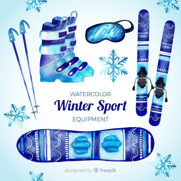 Vector gratuito colección adorable de elementos de deportes de invierno en acuarela