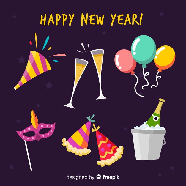 Colección adorable de elementos de fiesta de fin de año dibujados a mano