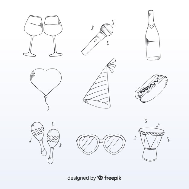 Colección adorable de elementos de fiesta de fin de año con diseño plano