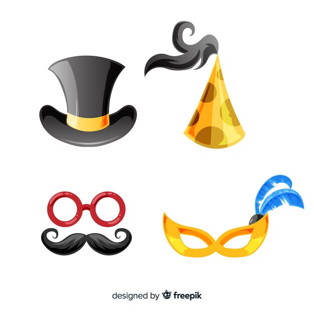 Colección adorable de elementos de fiesta de fin de año con diseño plano