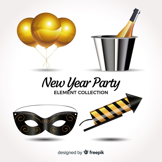 Colección adorable de elementos de fiesta de fin de año realistas