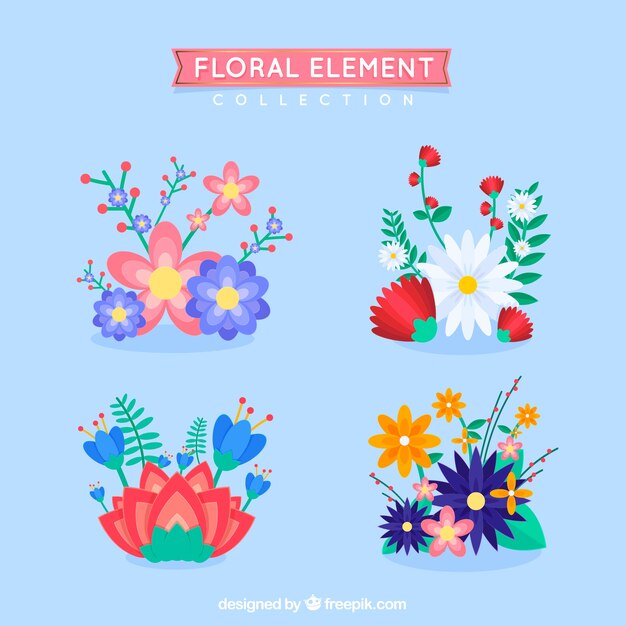 Colección adorable de elementos florales con diseño plano