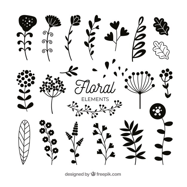 Colección adorable de elementos florales con diseño plano