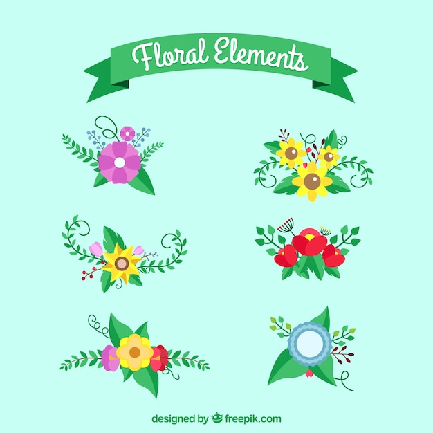 Vector gratuito colección adorable de elementos florales con diseño plano