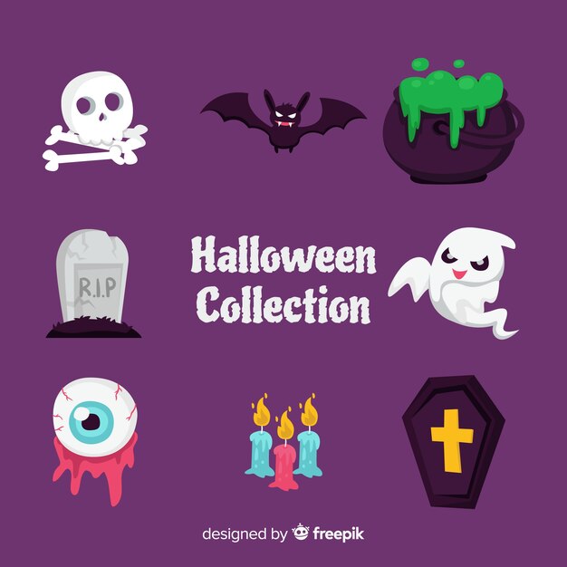 Colección adorable de elementos de halloween dibujados a mano
